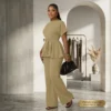 Stylish Pant Suits for Ladies - 2 Piece Peplum Top and High Waisted Flared Pants Set (1) Stylish Pant Suits for Ladies - 2 Piece Peplum Top and High Waisted Flared Pants Set Elegant Business Outfit