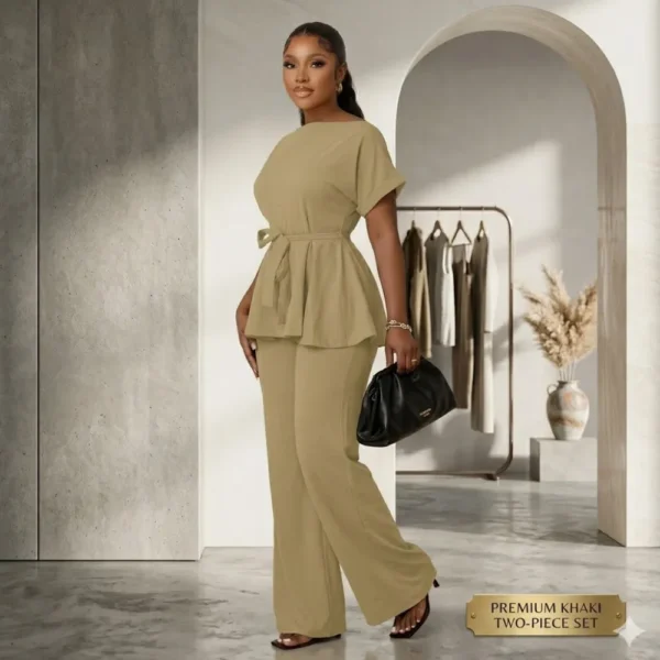 Stylish Pant Suits for Ladies - 2 Piece Peplum Top and High Waisted Flared Pants Set (1) Stylish Pant Suits for Ladies - 2 Piece Peplum Top and High Waisted Flared Pants Set Elegant Business Outfit