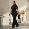 Stylish Pant Suits for Ladies - 2 Piece Peplum Top and High Waisted Flared Pants Set (2) Stylish Pant Suits for Ladies - 2 Piece Peplum Top and High Waisted Flared Pants Set Elegant Business Outfit