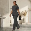 Stylish Pant Suits for Ladies - 2 Piece Peplum Top and High Waisted Flared Pants Set (3) Stylish Pant Suits for Ladies - 2 Piece Peplum Top and High Waisted Flared Pants Set Elegant Business Outfit