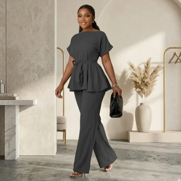Stylish Pant Suits for Ladies - 2 Piece Peplum Top and High Waisted Flared Pants Set (3) Stylish Pant Suits for Ladies - 2 Piece Peplum Top and High Waisted Flared Pants Set Elegant Business Outfit