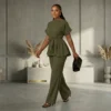 Stylish Pant Suits for Ladies - 2 Piece Peplum Top and High Waisted Flared Pants Set (4) Stylish Pant Suits for Ladies - 2 Piece Peplum Top and High Waisted Flared Pants Set Elegant Business Outfit