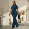 Stylish Pant Suits for Ladies - 2 Piece Peplum Top and High Waisted Flared Pants Set (5) Stylish Pant Suits for Ladies - 2 Piece Peplum Top and High Waisted Flared Pants Set Elegant Business Outfit