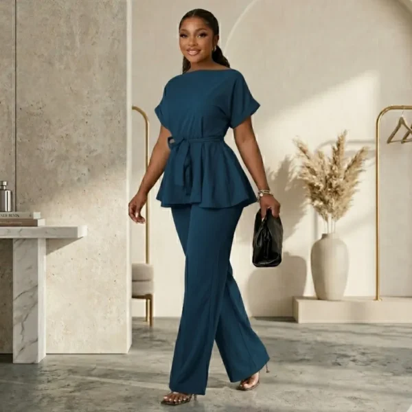 Stylish Pant Suits for Ladies - 2 Piece Peplum Top and High Waisted Flared Pants Set (5) Stylish Pant Suits for Ladies - 2 Piece Peplum Top and High Waisted Flared Pants Set Elegant Business Outfit