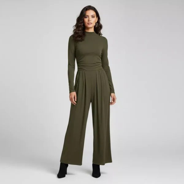 Date Night Outfit Jumpsuit for Women Long Sleeve Mock Neck Wide Leg Romper (2) Date Night Outfit Jumpsuit for Women Long Sleeve Mock Neck Wide Leg Romper
