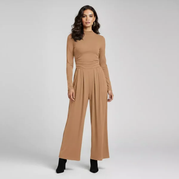 Date Night Outfit Jumpsuit for Women Long Sleeve Mock Neck Wide Leg Romper (4) Date Night Outfit Jumpsuit for Women Long Sleeve Mock Neck Wide Leg Romper