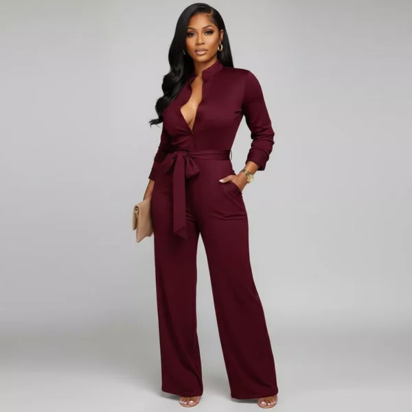 SxClub Formal Office Party Jumpsuit for Women with Belt and Pockets (3) SxClub Formal Office Party Jumpsuit for Women with Belt and Pockets