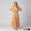 Women's Casual Puff Sleeve Floral Maxi Dress (1) Women's Casual Puff Sleeve Floral Maxi Dress with Pockets - Boho V-Neck Tiered Ruffle Long Dress for Summer