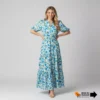 Women's Casual Puff Sleeve Floral Maxi Dress (2) Women's Casual Puff Sleeve Floral Maxi Dress with Pockets - Boho V-Neck Tiered Ruffle Long Dress for Summer