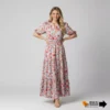 Women's Casual Puff Sleeve Floral Maxi Dress (3) Women's Casual Puff Sleeve Floral Maxi Dress with Pockets - Boho V-Neck Tiered Ruffle Long Dress for Summer