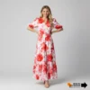Women's Casual Puff Sleeve Floral Maxi Dress (4) Women's Casual Puff Sleeve Floral Maxi Dress with Pockets - Boho V-Neck Tiered Ruffle Long Dress for Summer
