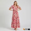 Women's Casual Puff Sleeve Floral Maxi Dress (5) Women's Casual Puff Sleeve Floral Maxi Dress with Pockets - Boho V-Neck Tiered Ruffle Long Dress for Summer
