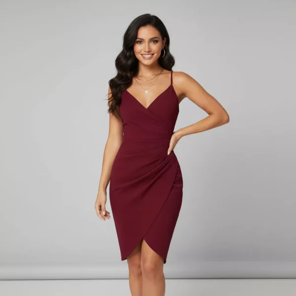 OWIN Women’s Sexy V Neck Spaghetti Strap Ruched Bodycon Party Night Club Dress (1) OWIN Women's Sexy V Neck Spaghetti Strap Ruched Bodycon Party Night Club Dress