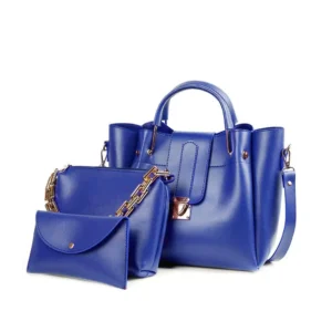3-Piece Women’s PU Leather Hand Bag Set – Plain Pattern, Top Handle